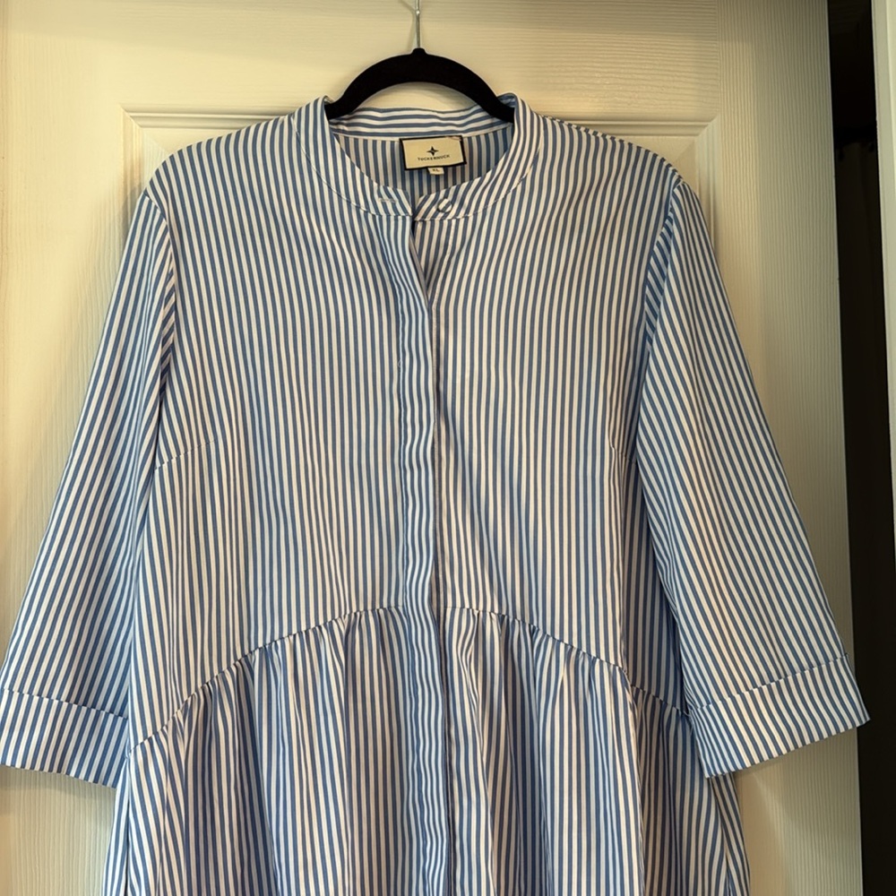 TUCKERNUCK Blue and White Stripe Royal Shirt Dress, Size XL - Picture 8 of 12